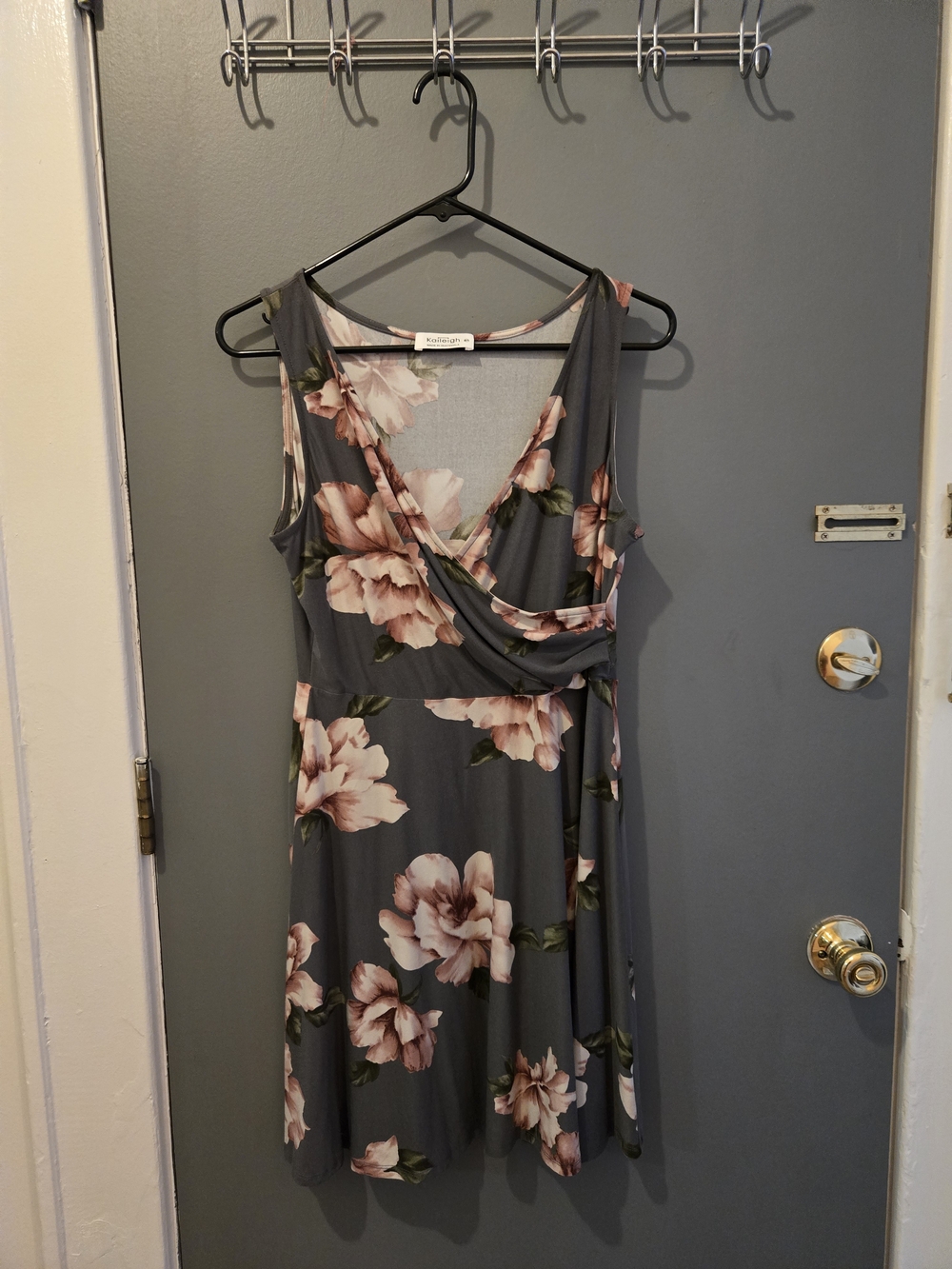 Kaileigh Gray Floral Sleeveless Wrap Mini Dress